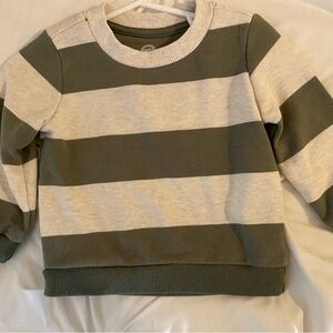 Toddler Boys Kids Striped Olive Green and Cream Sweatshirt